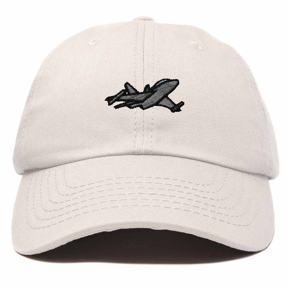 Dalix Jet Fighter Embroidered Cap Cotton Baseball Hat Airplane Jet Men in Beige