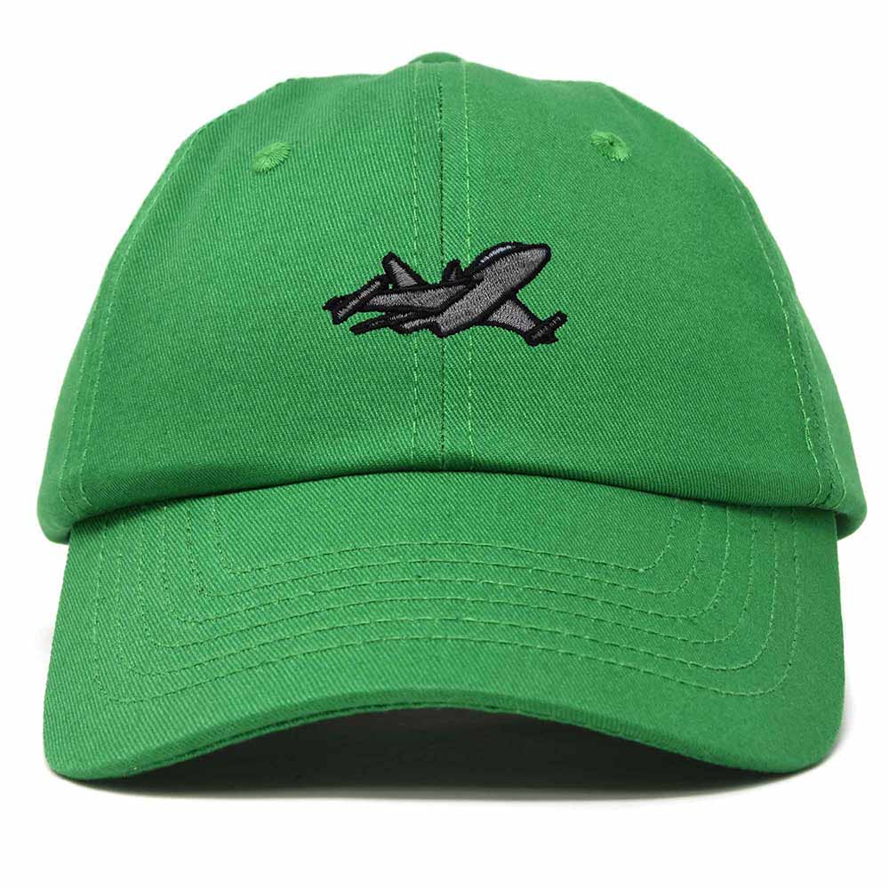 Dalix Jet Fighter Embroidered Cap Cotton Baseball Hat Airplane Jet Men in Kelly Green