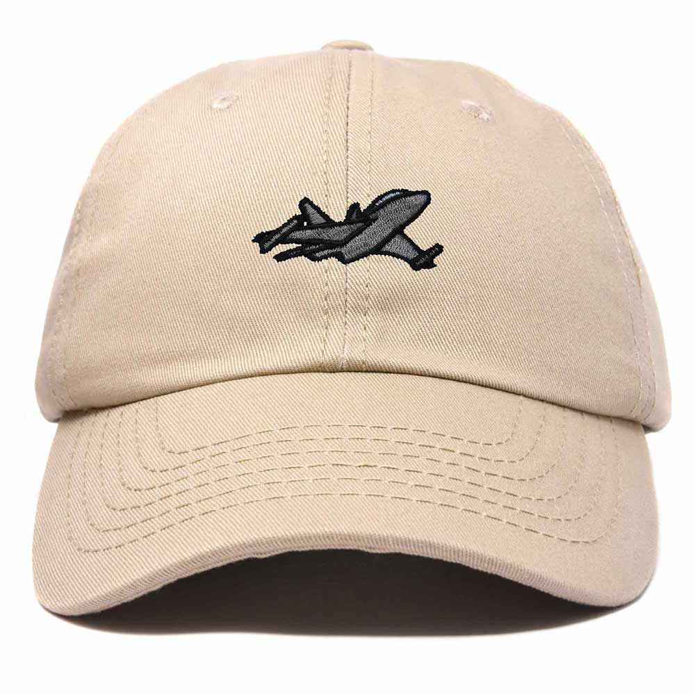 Dalix Jet Fighter Embroidered Cap Cotton Baseball Hat Airplane Jet Men in Khaki