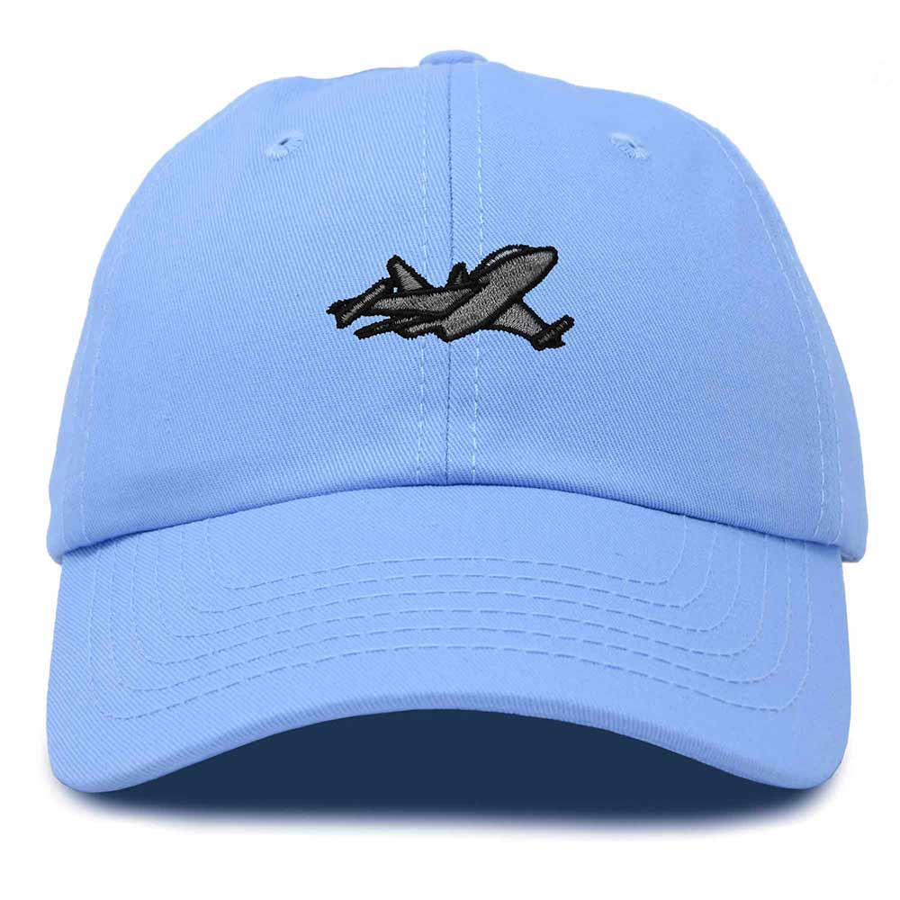 Dalix Jet Fighter Embroidered Cap Cotton Baseball Hat Airplane Jet Men in Light Blue