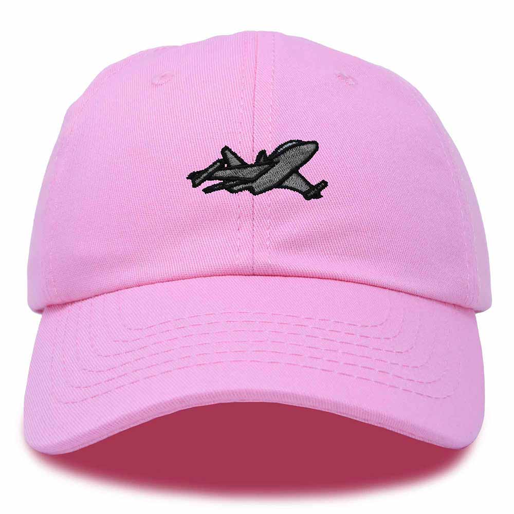 Dalix Jet Fighter Embroidered Cap Cotton Baseball Hat Airplane Jet Men in Light Pink
