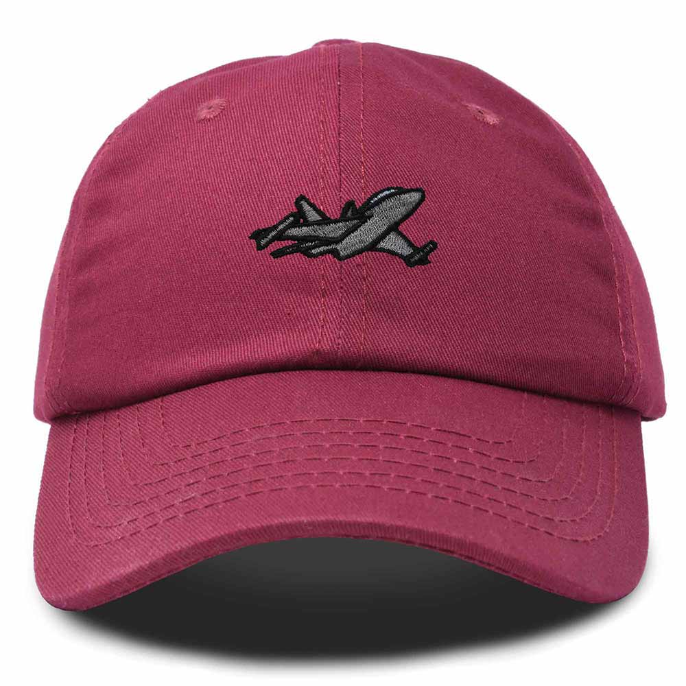 Dalix Jet Fighter Embroidered Cap Cotton Baseball Hat Airplane Jet Men in Maroon