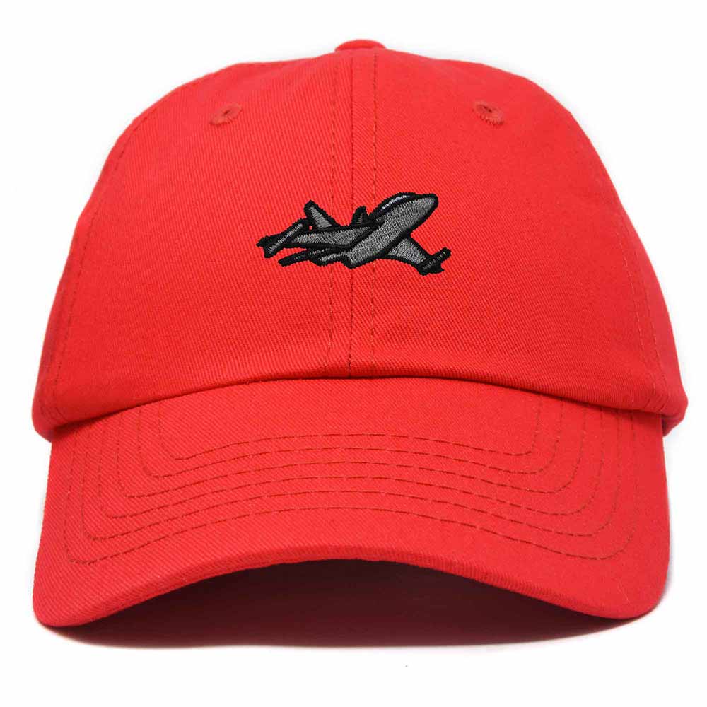 Dalix Jet Fighter Embroidered Cap Cotton Baseball Hat Airplane Jet Men in Red