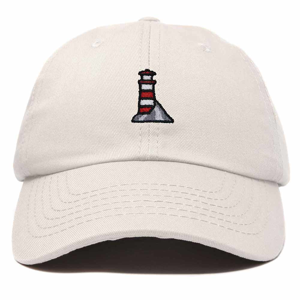 Dalix Lighthouse Embroidered Cap Cotton Baseball Hat Nautical Womens in Beige