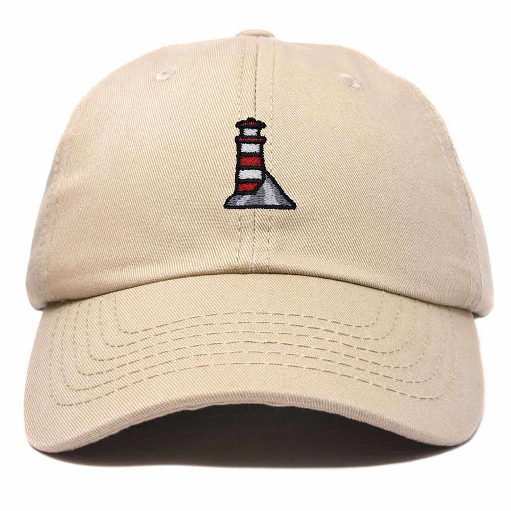 Dalix Lighthouse Embroidered Cap Cotton Baseball Hat Nautical Womens in Khaki