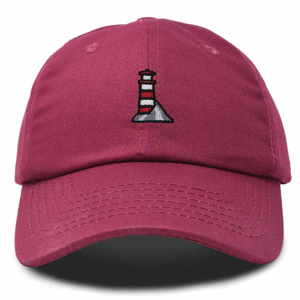 Dalix Lighthouse Embroidered Cap Cotton Baseball Hat Nautical Womens in Maroon