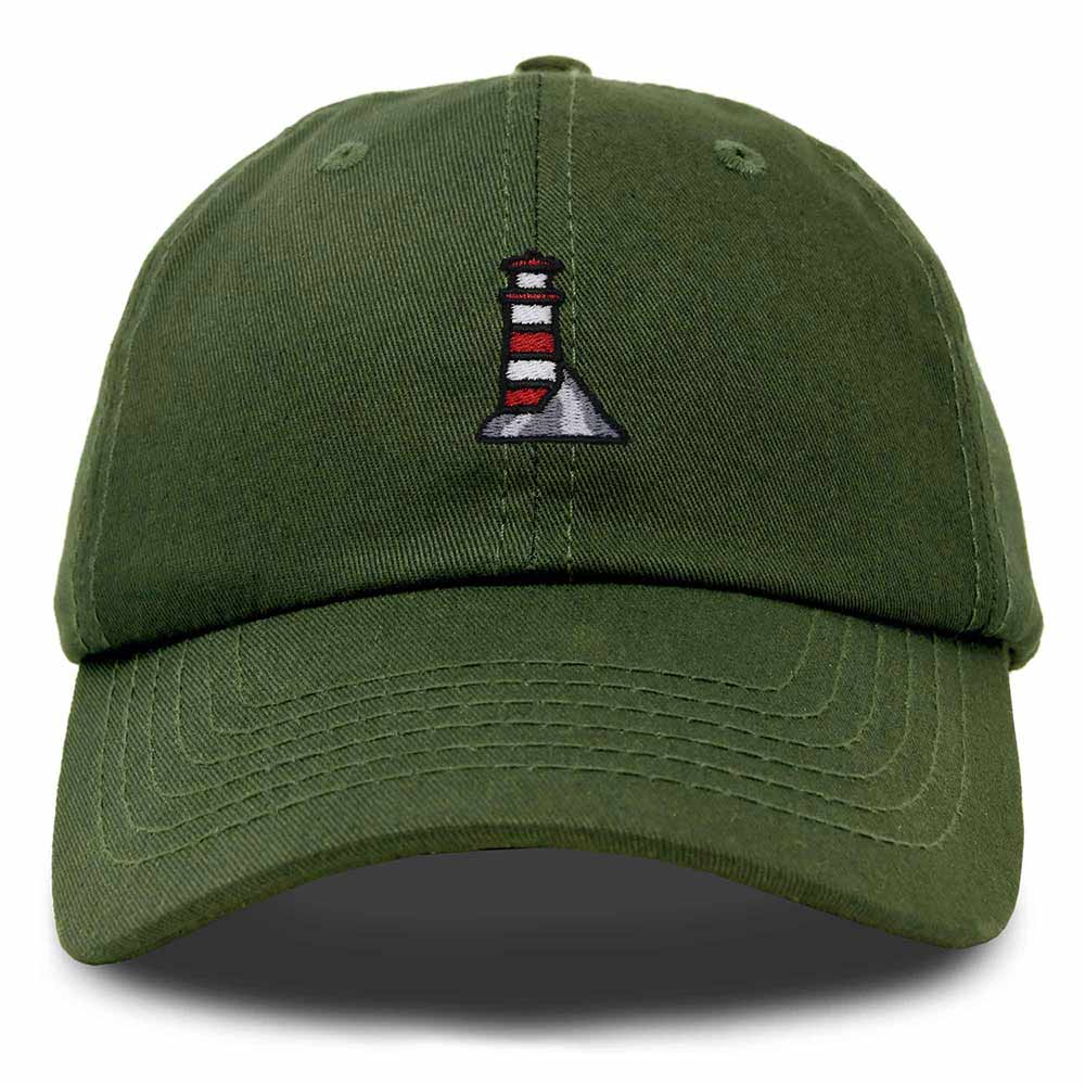 Dalix Lighthouse Embroidered Cap Cotton Baseball Hat Nautical Womens in Olive