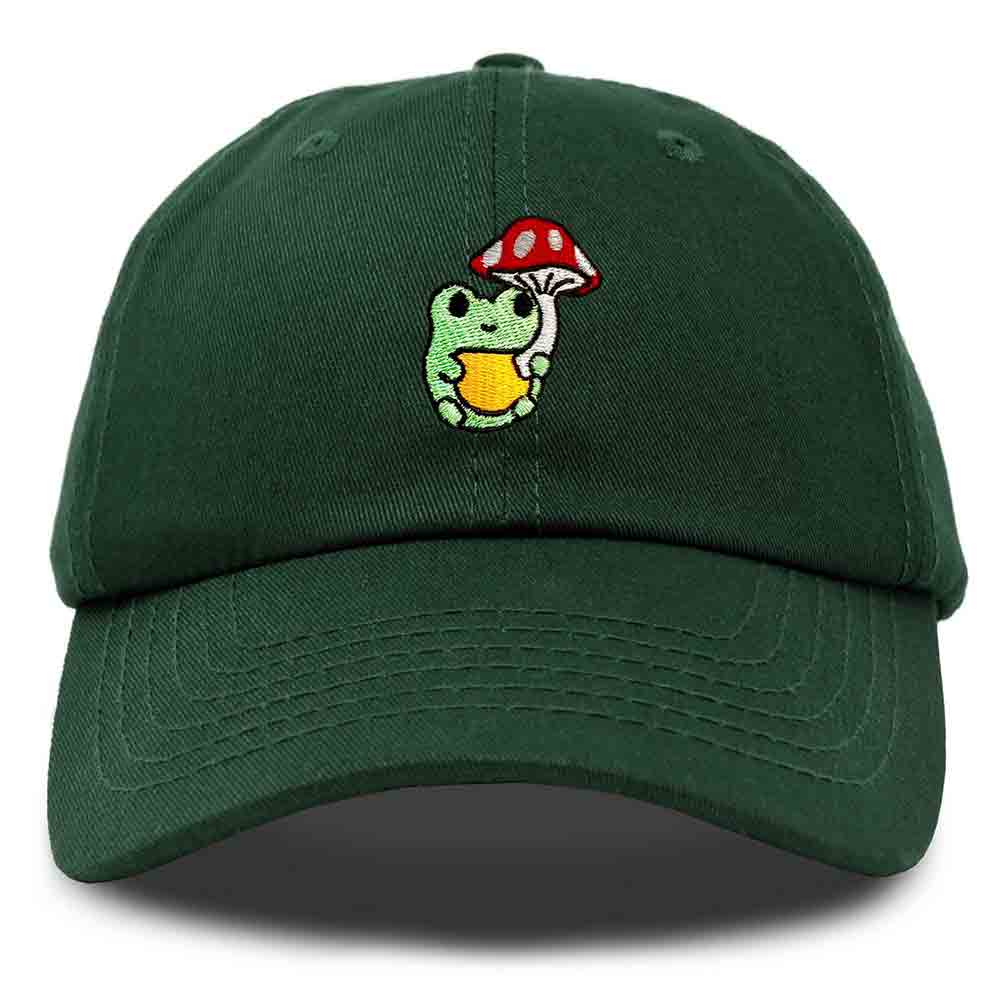 Dalix Mushroom Frog Embroidered Dad Cap Cotton Baseball Hat Women in Yellow