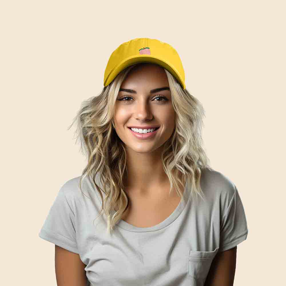 Dalix Peach Embroidered Dad Cap Cotton Baseball Hat Women in White