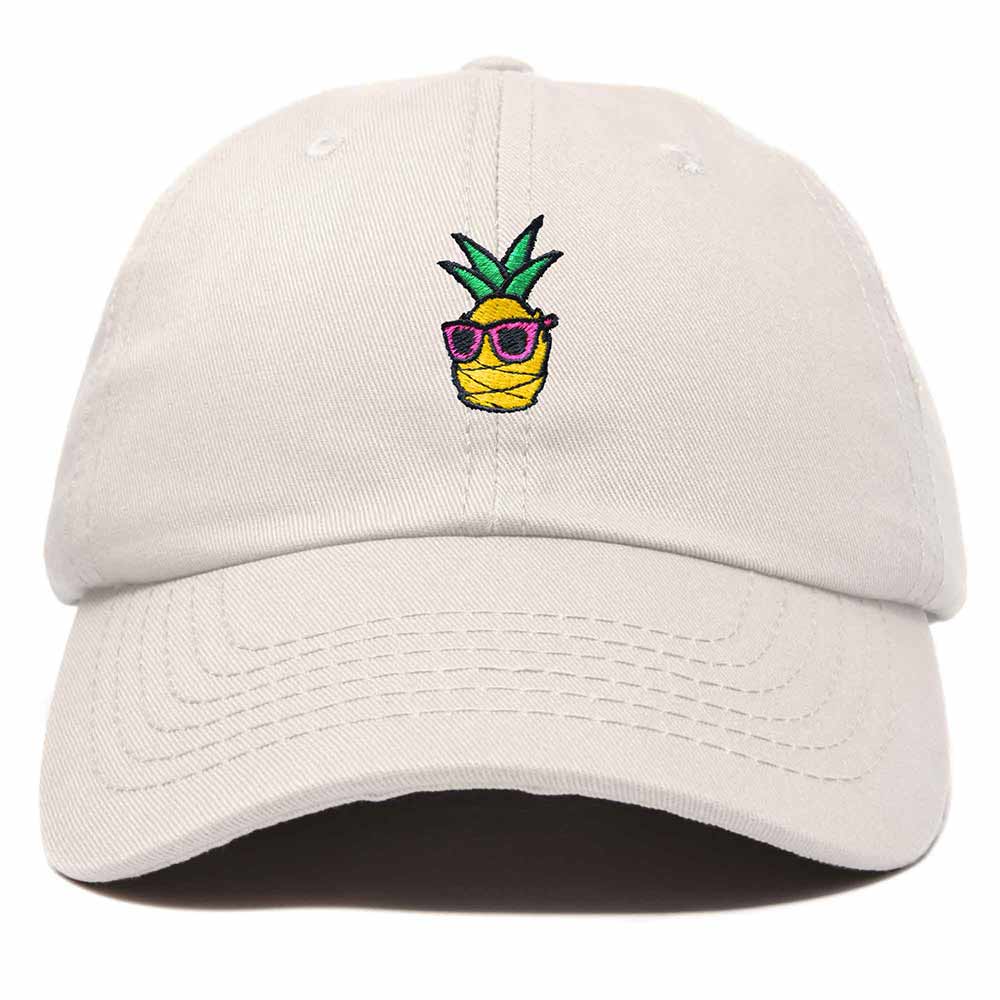 Dalix Pineapple Embroidered Cap Cotton Baseball Summer Cool Dad Hat Mens in Beige