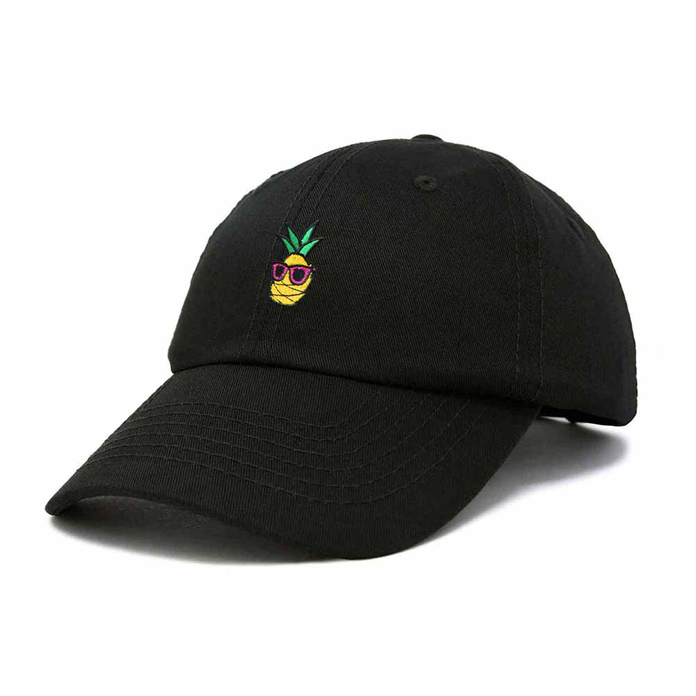 Dalix Pineapple Embroidered Cap Cotton Baseball Summer Cool Dad Hat Mens in Black