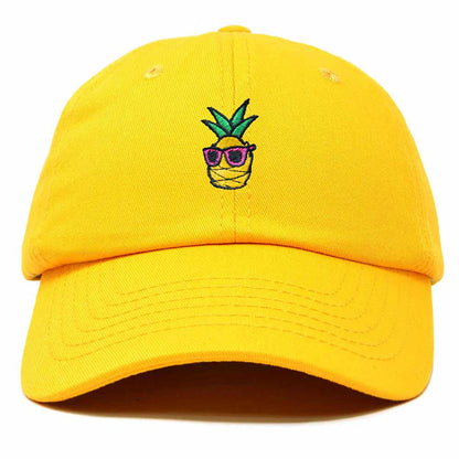 Dalix Pineapple Embroidered Cap Cotton Baseball Summer Cool Dad Hat Mens in Gold
