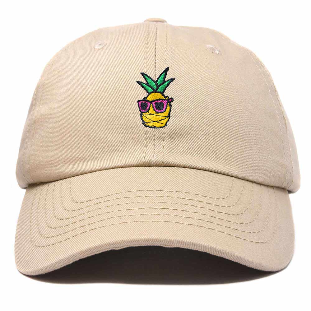 Dalix Pineapple Embroidered Cap Cotton Baseball Summer Cool Dad Hat Mens in Khaki
