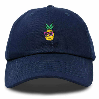 Dalix Pineapple Embroidered Cap Cotton Baseball Summer Cool Dad Hat Mens in Navy Blue