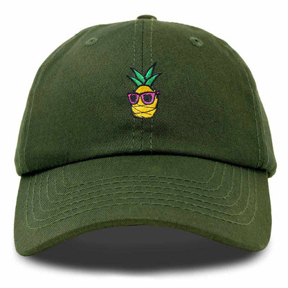 Dalix Pineapple Embroidered Cap Cotton Baseball Summer Cool Dad Hat Mens in Olive