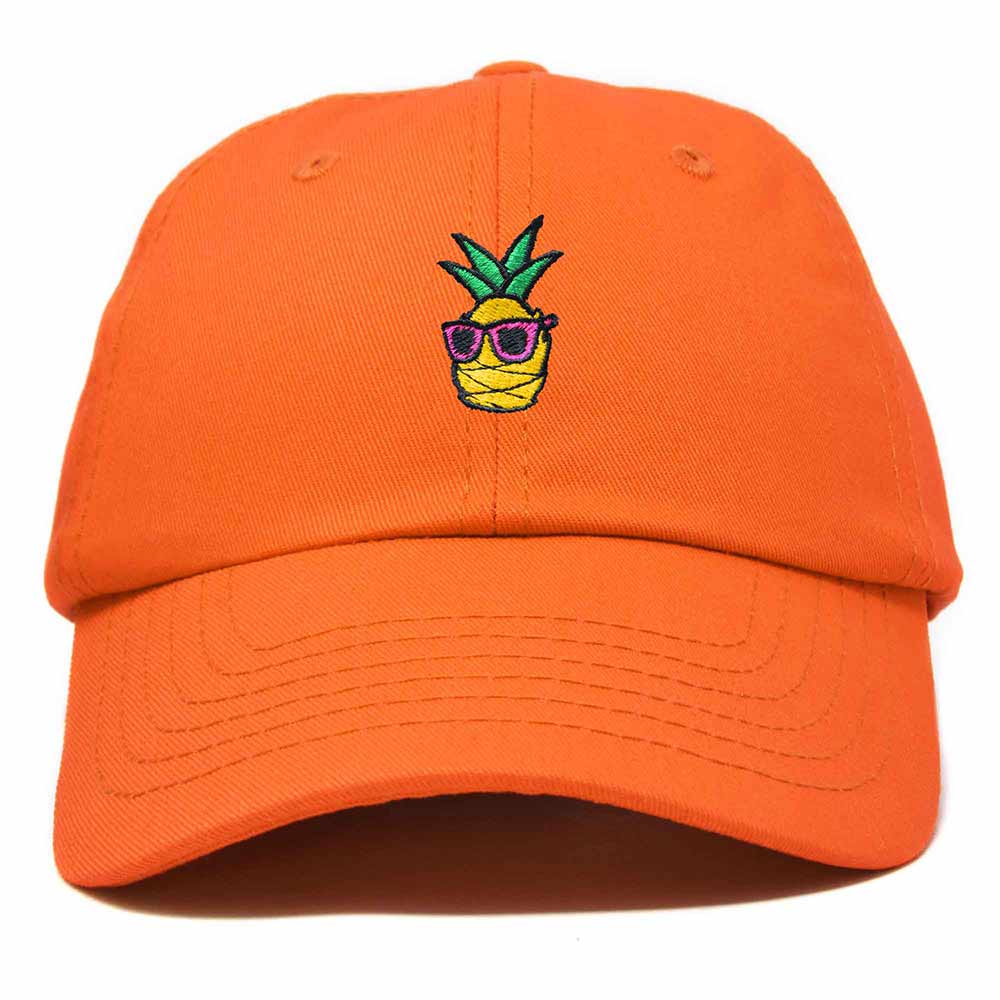 Dalix Pineapple Embroidered Cap Cotton Baseball Summer Cool Dad Hat Mens in Orange