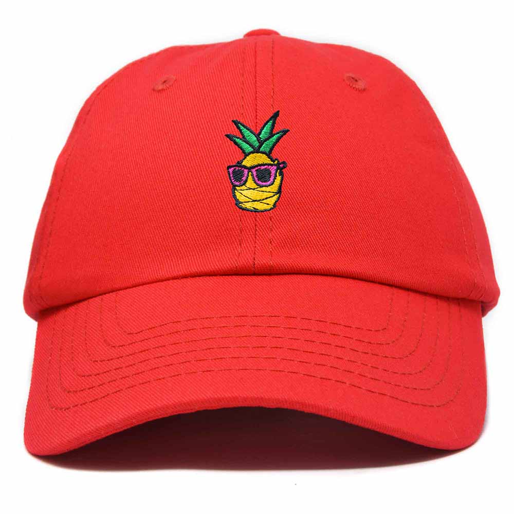 Dalix Pineapple Embroidered Cap Cotton Baseball Summer Cool Dad Hat Mens in Red