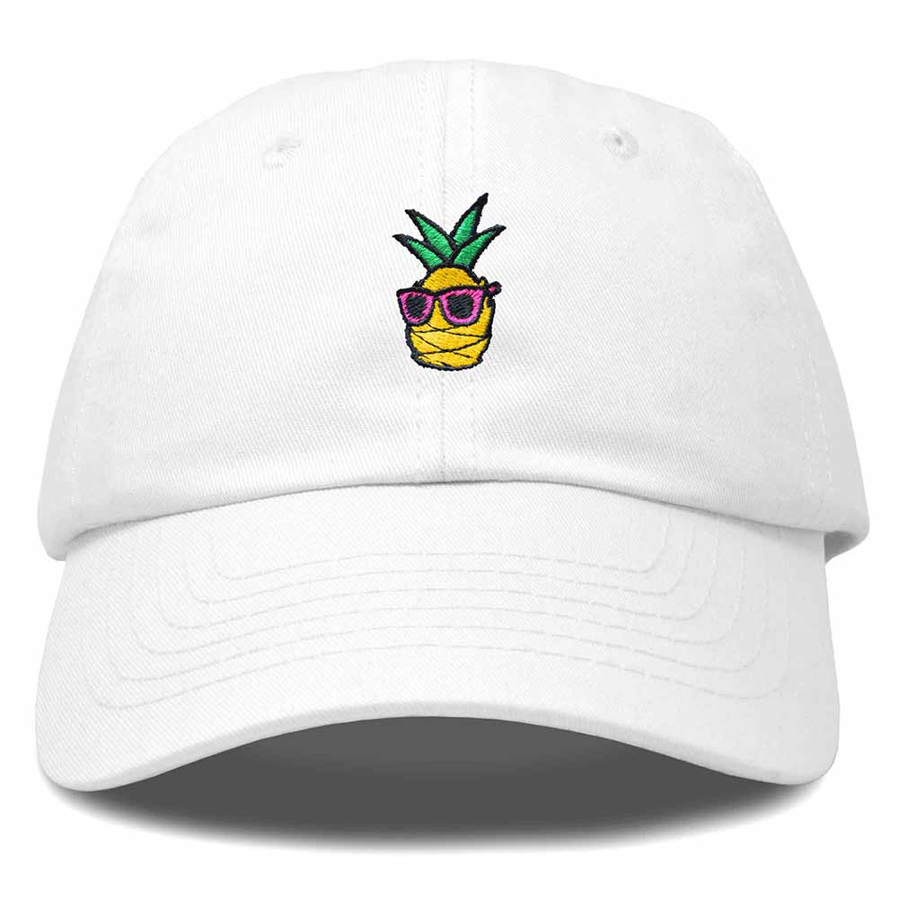 Dalix Pineapple Embroidered Cap Cotton Baseball Summer Cool Dad Hat Mens in White
