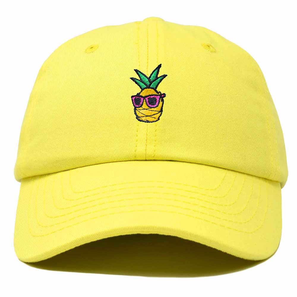 Dalix Pineapple Embroidered Cap Cotton Baseball Summer Cool Dad Hat Mens in Yellow