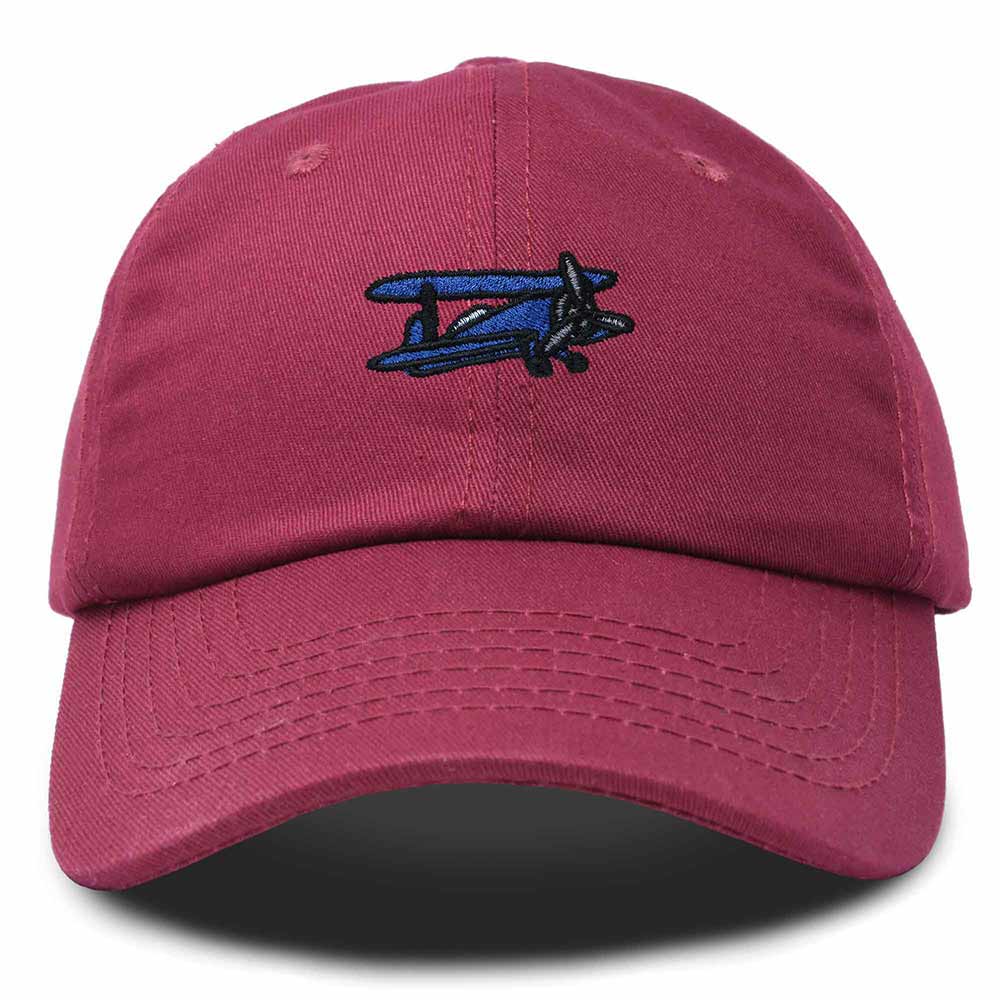 Dalix Propeller Plane Embroidered Cap Cotton Baseball Hat Airplane Men in Maroon