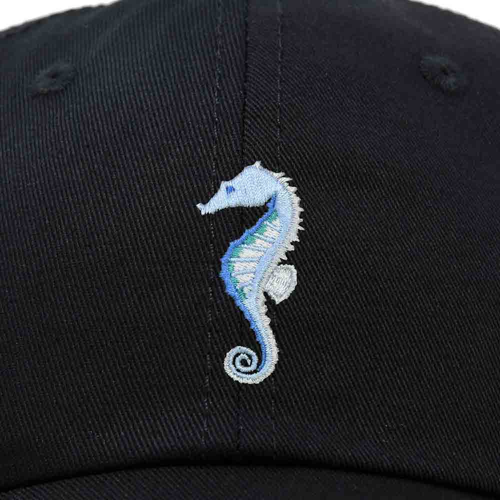 Dalix Seahorse Embroidered Dad Cap Cotton Baseball Hat Women in Black