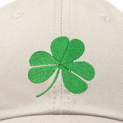 Dalix Shamrock Embroidered Dad Hat Cotton Baseball Cap Women in Khaki