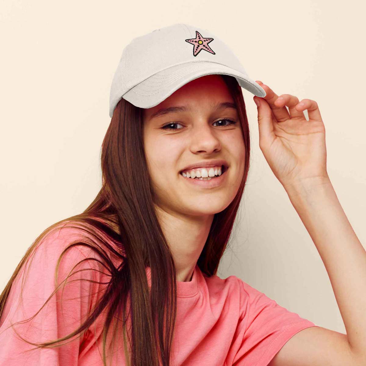 Dalix Starfish Cotton Dad Cap Embroidered Baseball Hat in Light Pink