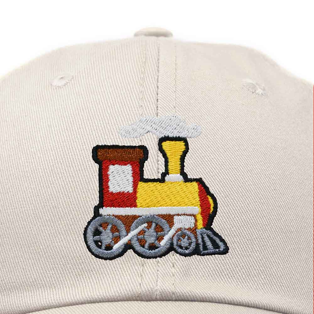 Dalix Train Embroidered Dad Cap Cotton Baseball Hat Mens in Khaki