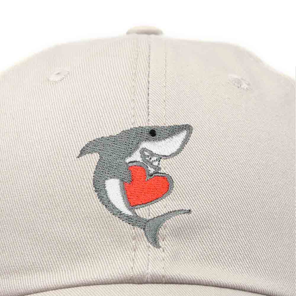 Dalix Huggy Shark Embroidered Dad Cap Cotton Baseball Hat Women in Khaki
