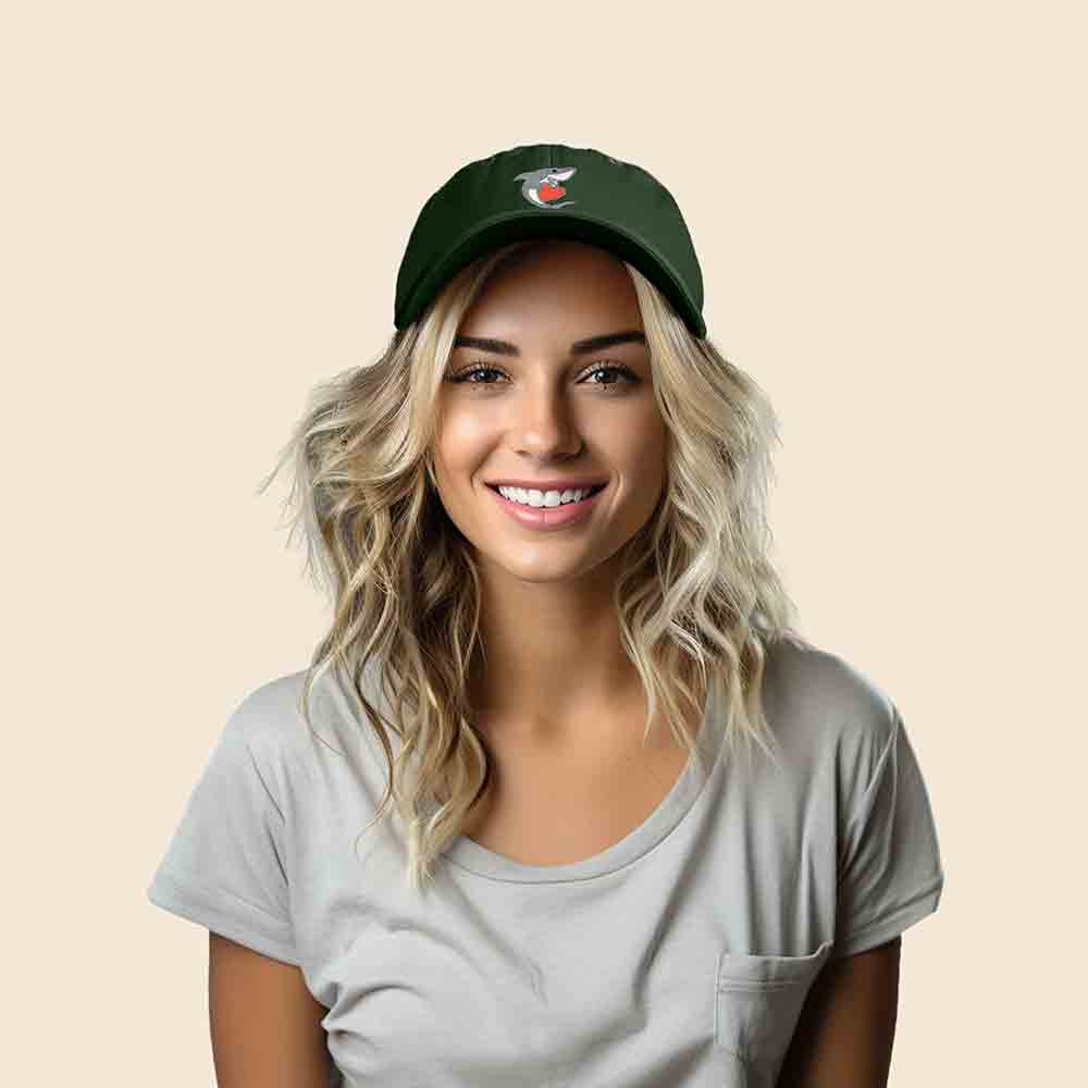 Dalix Huggy Shark Embroidered Dad Cap Cotton Baseball Hat Women in Olive
