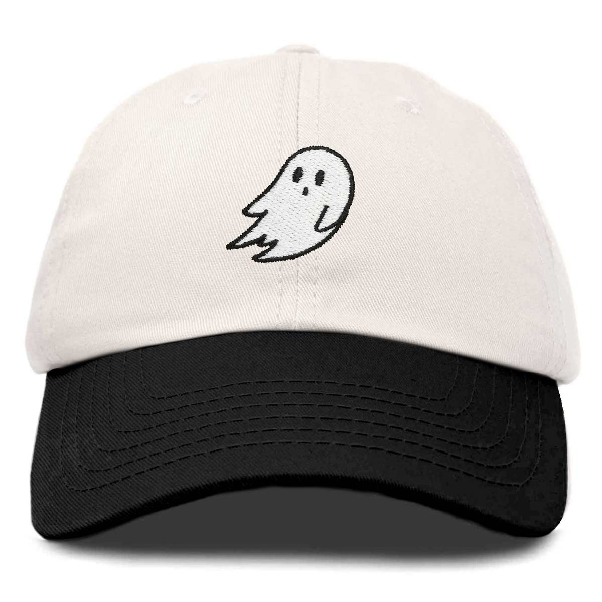 Dalix Ghost Embroidered Two Tone Snapback Hat Adjustable Cotton Dad Cap Men  in Cream Black