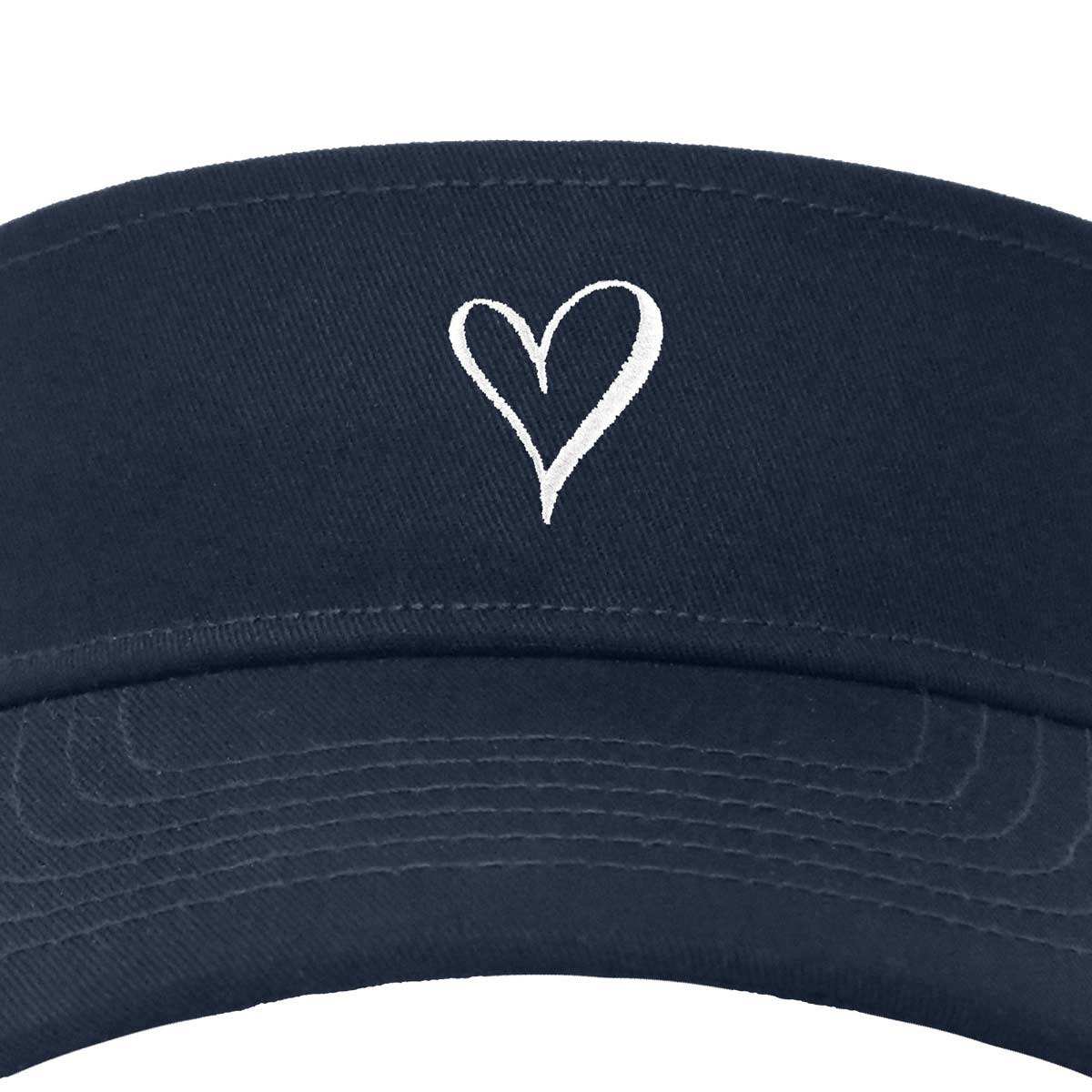 Dalix Heart Embroidered Visor Hat Adjustable Cotton Women Classic in Navy Blue