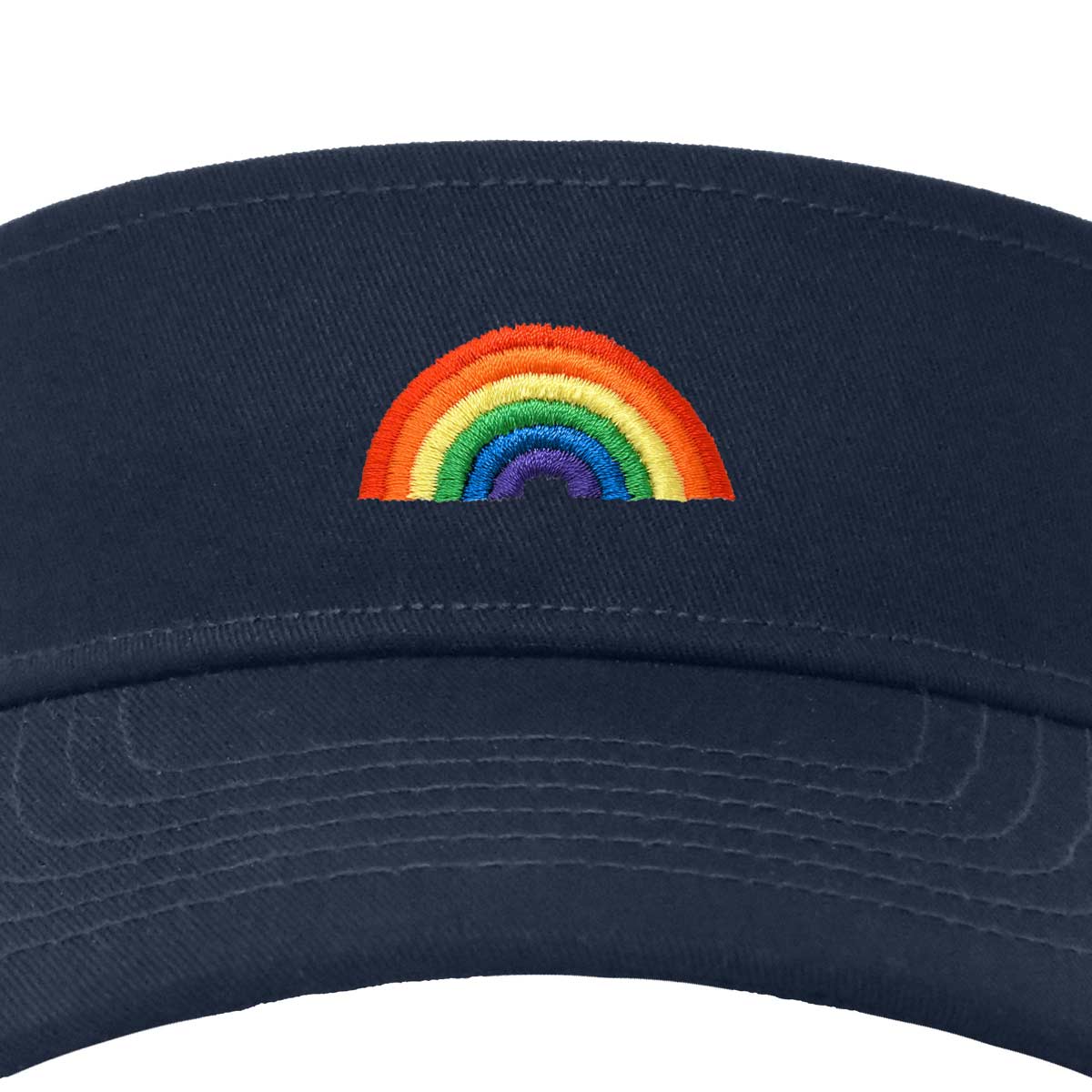 Dalix Rainbow Embroidered Visor Hat Adjustable Cotton Men Women Classic in Navy Blue