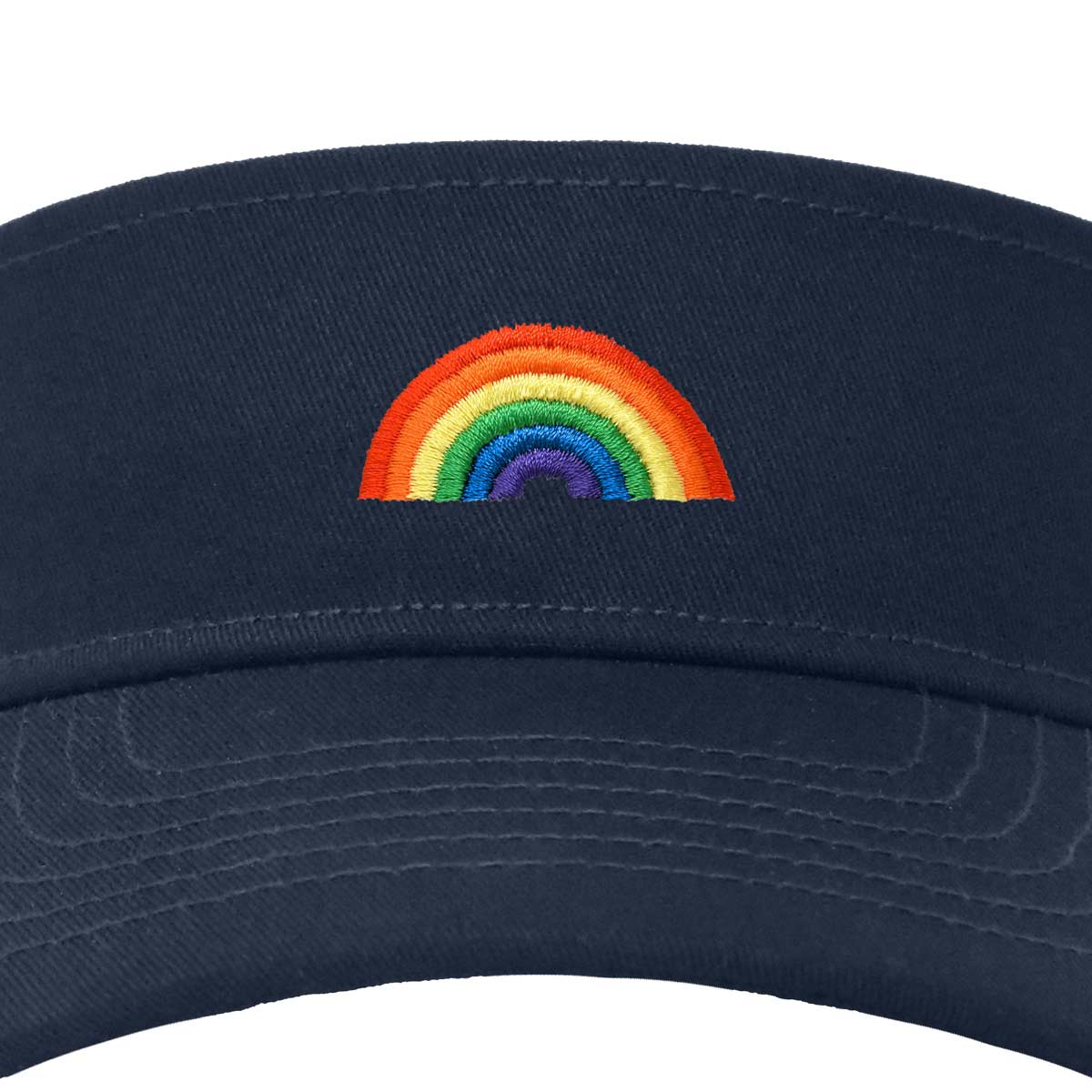 Dalix Rainbow Embroidered Visor Hat Adjustable Cotton Men Women Classic in Navy Blue