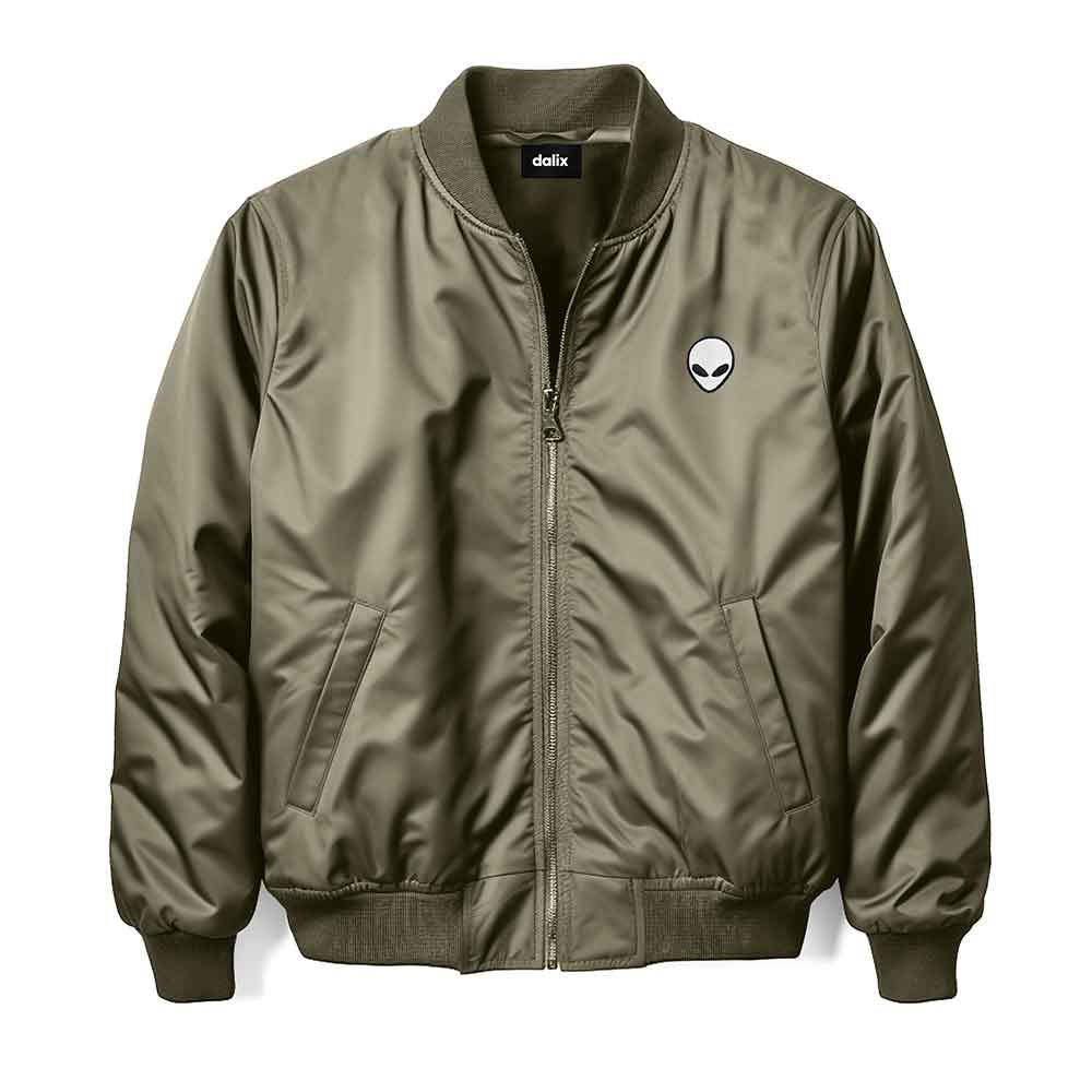 Dalix Alien Embroidered Bomber Jacket Lightweight Zip Windbreaker Mens in Army 2XL XX-Large