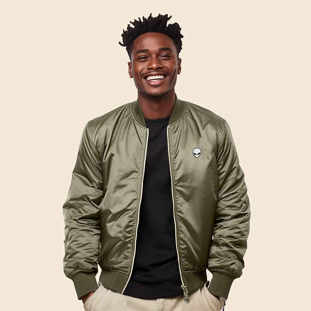 Dalix Alien Embroidered Bomber Jacket Lightweight Zip Windbreaker Mens in Army 2XL XX-Large