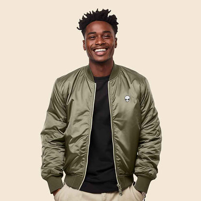 Dalix Alien Embroidered Bomber Jacket Lightweight Zip Windbreaker Mens in Army 2XL XX-Large