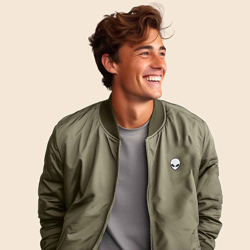 Dalix Alien Embroidered Bomber Jacket Lightweight Zip Windbreaker Mens in Army 2XL XX-Large