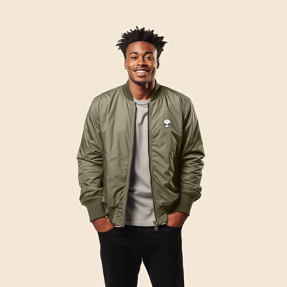 Dalix Alien Embroidered Bomber Jacket Lightweight Zip Windbreaker Mens in Army 2XL XX-Large