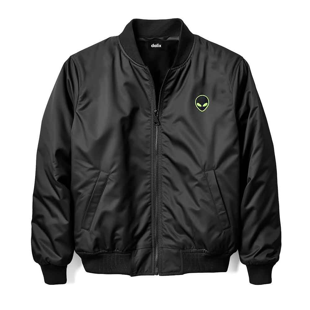 Dalix Alien Embroidered Bomber Jacket Lightweight Zip Windbreaker Mens in Black 2XL XX-Large