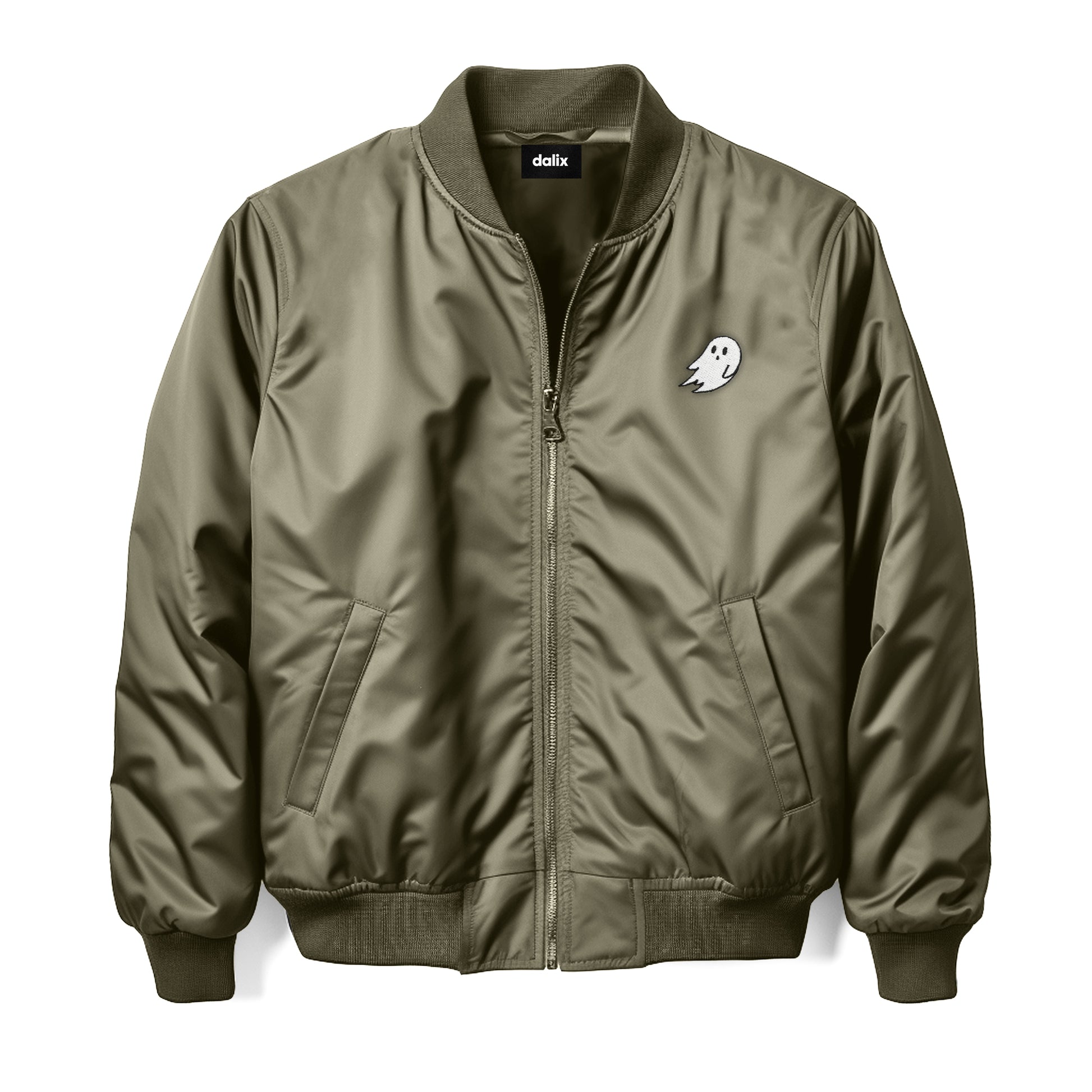 Dalix Ghost Embroidered Bomber Jacket Lightweight Zip Windbreaker Mens in Army XL X-Large