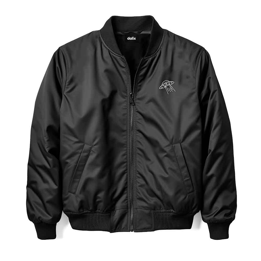 Dalix UFO Embroidered Bomber Jacket Lightweight Zip Windbreaker Mens in Black 2XL XX-Large