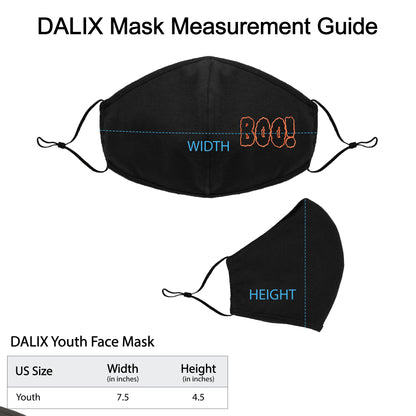 Dalix Youth Embroidered Boo Face Mask Reusable Washable in Black Made in USA - XXS-XS Size