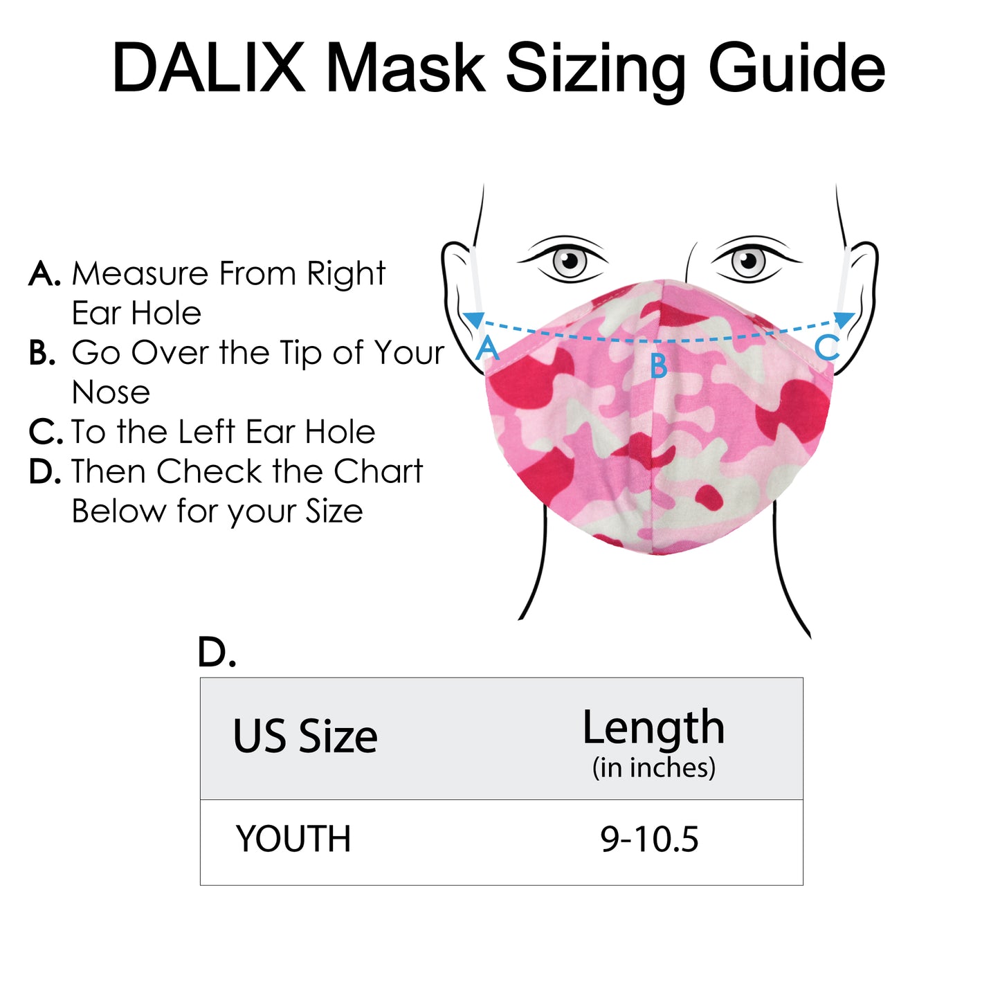 Dalix Youth Camo Cloth Face Mask Reusable Adjustable Nose Bridge Piece Washable Made in USA