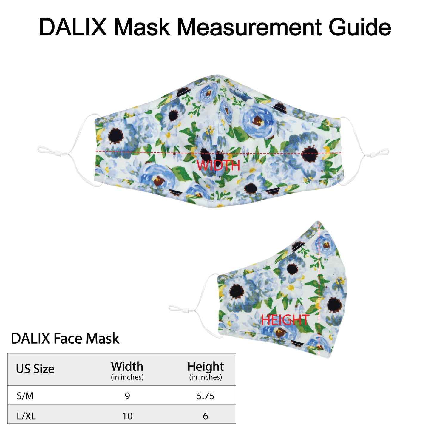 Dalix Floral Cloth Face Mask Adjustable Nose Piece Reuseable Washable Made in USA