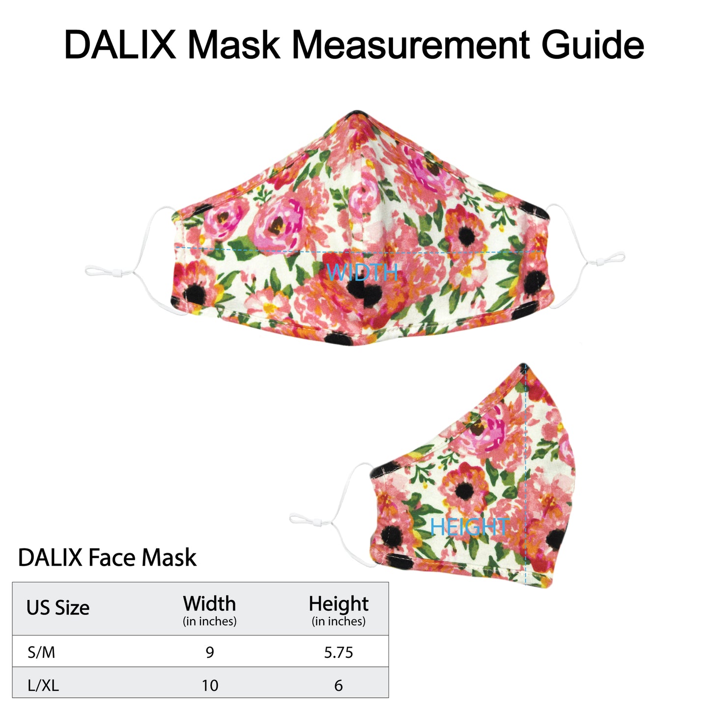 Dalix Floral Cloth Face Mask Adjustable Nose Piece Reuseable Washable Made in USA