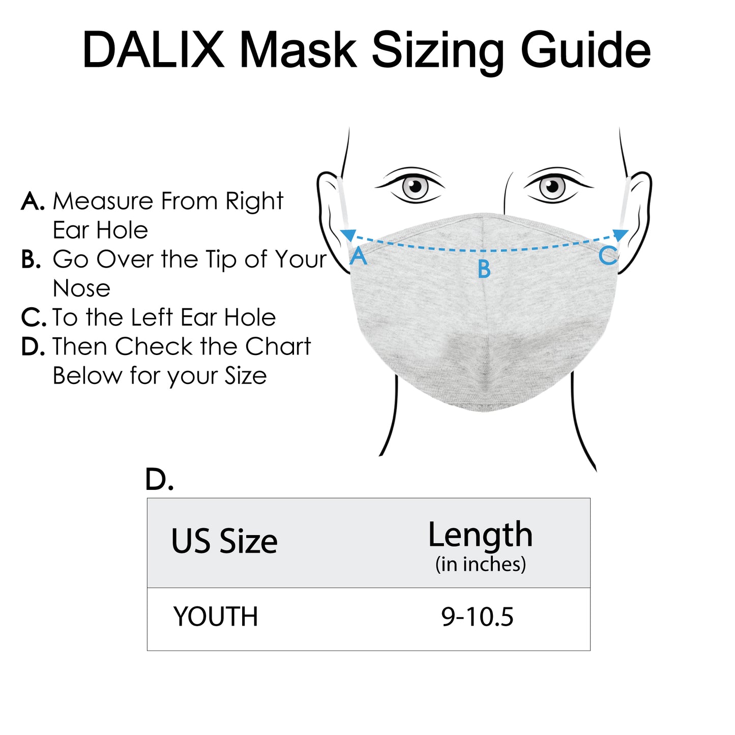Dalix Kids Cotton Face Mask Reuseable Washable Made in USA - XXS-XS Size
