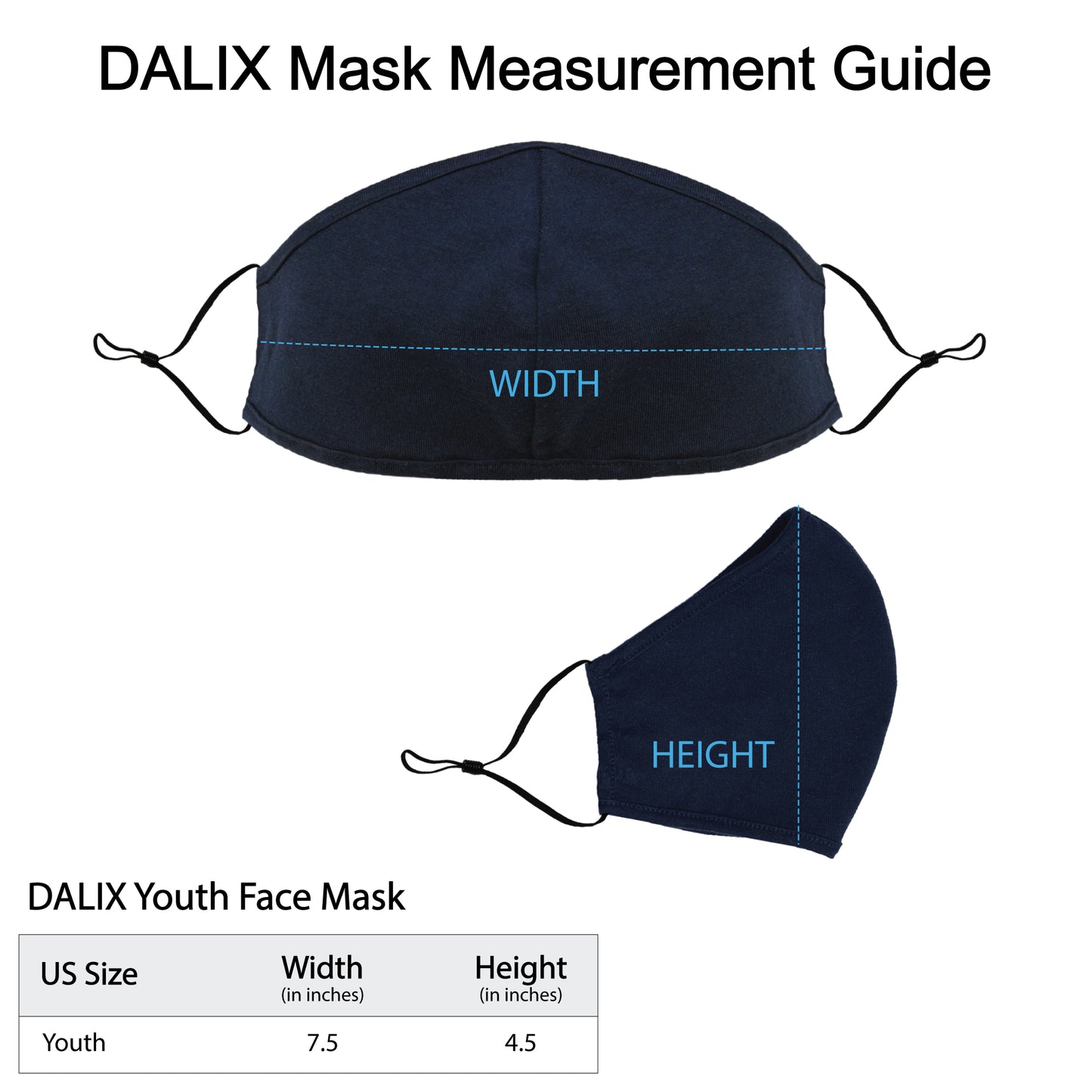 Dalix Kids Cotton Face Mask Reuseable Washable Made in USA - XXS-XS Size