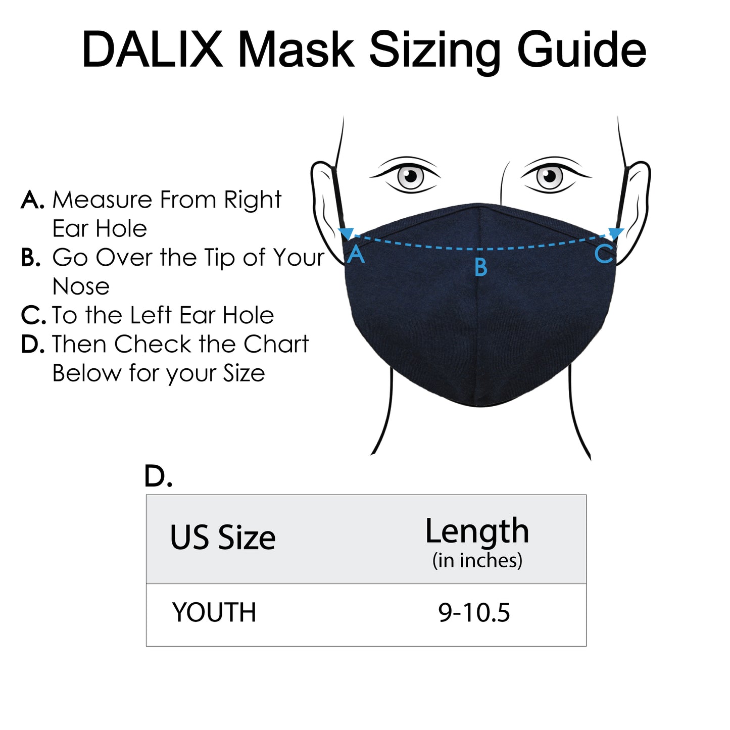 Dalix Kids Cotton Face Mask Reuseable Washable Made in USA - XXS-XS Size