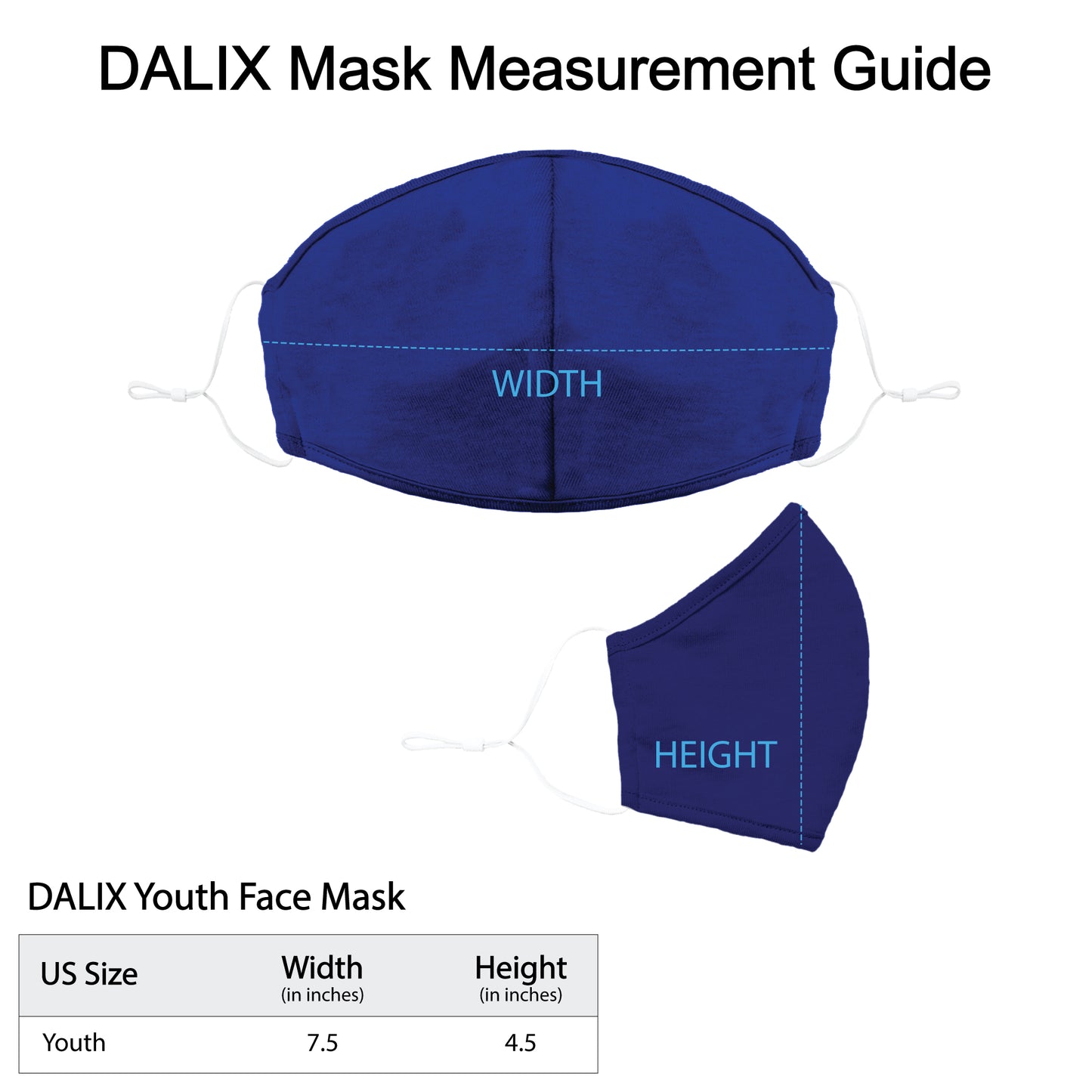 Dalix Kids Cotton Face Mask Reuseable Washable Made in USA - XXS-XS Size